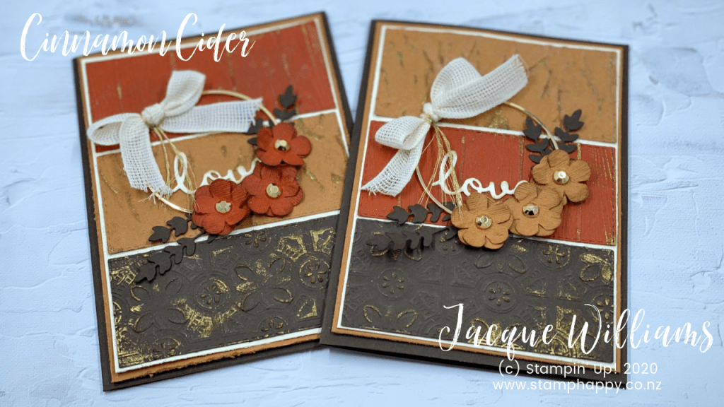 stampin up cinnamon cider new color colour wreath card autumn thanksgiving fall flower floral wreath gold hoops faux patina gold