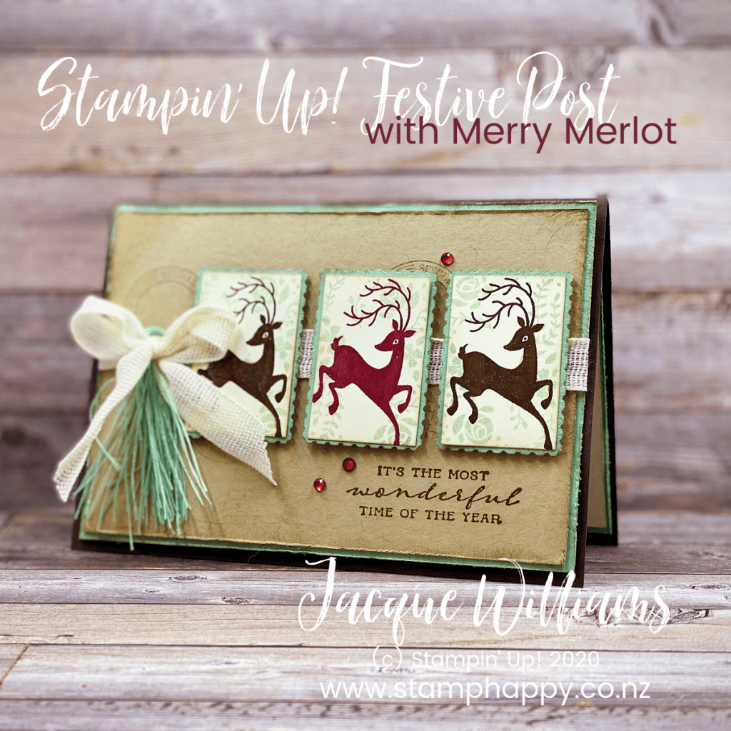 stampin up posted for you festive post vintage christmas card merry merlot christmas card quick easy unique one of a kind no die cutting
