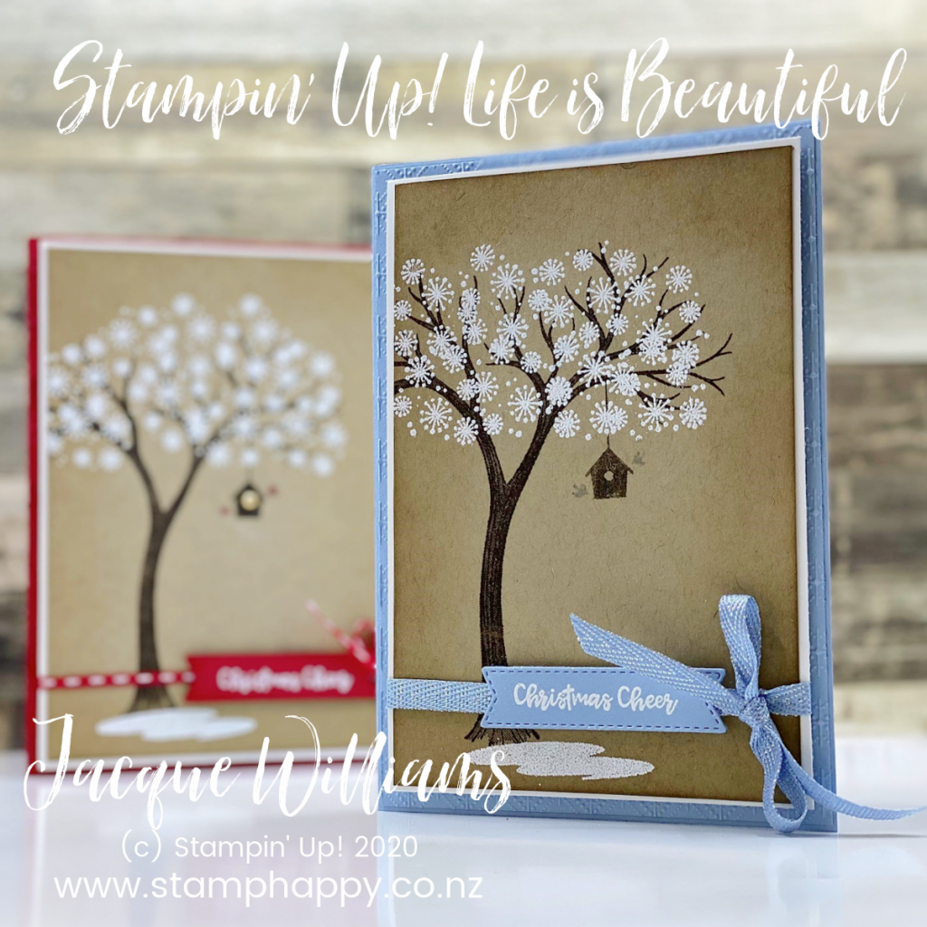 Make a beautiful tree card for any occasion (birthday, christmas, hello, sympathy) with the tree image in the Life is Beautiful stamp set.  Pick your favorite color and go!