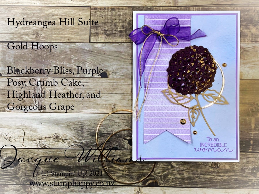 Hydrangea Hill Haven Colour Inkspiration Challenge card for an incredible woman!  Video tutorial and kits in the mail option included.  Stamping classes New Zealand  
