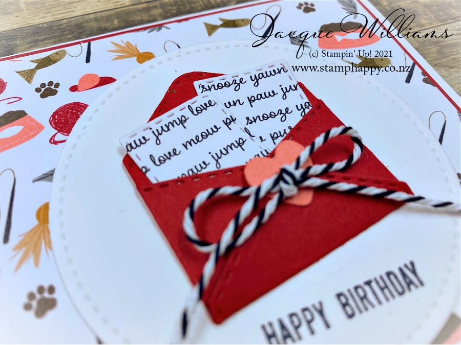Make a fun, easy gift card with the Snail Mail dies and the cute Playful Pets papers.  They are perfect for the little "letter" die!  Join me for a craft and stamping class in New Zealand! 