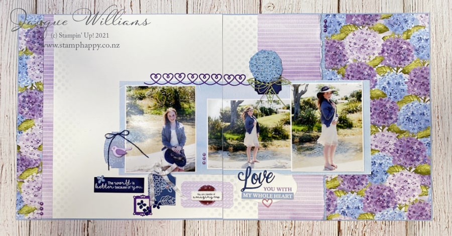 Create a beautiful and seamless layout with the Hydrangea Hill suite.  Coordinating products make designing so much easier, especially when they are gorgeous.  Join me for a scrapbooking class around New Zealand.  
