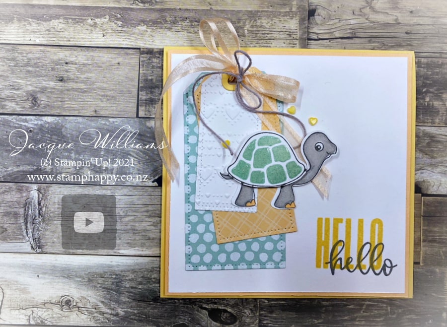 My "must have" from the new Stampin' Up! Annual Catalogue: Tailor Made Tags!  Make this cute card with me also featuring the Turtle Friends stamp set and punch.