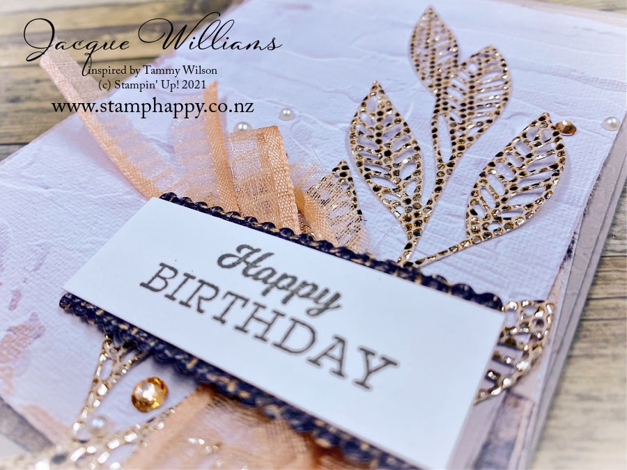 Make a beautiful card with pretty paper background and that stunning leaf or fern die from the Artistically Inked bundle.   Card making classes online and in New Zealand 