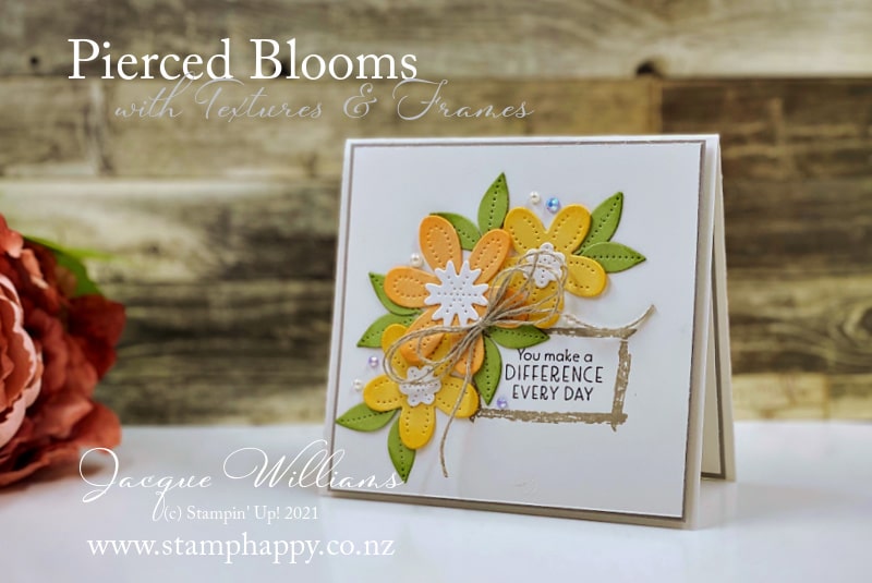 The Pierced Blooms die set pairs beautifully with the Textures and Frames for a clean and simple card.  