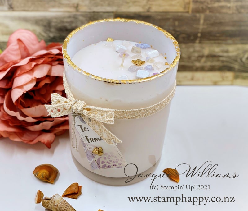 Alter an ordinary candle into something personal and special with crystal chips and gemstones.  Perfect for diy home decor or a handmade gift.  Craft Classes with Jacque