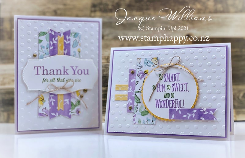 Create a fun, and a little bit different, one sheet wonder set of cards with a 6x6 piece of printed paper!  Jacque Williams, Ind. Stampin' Up! Demonstrator in New Zealand    