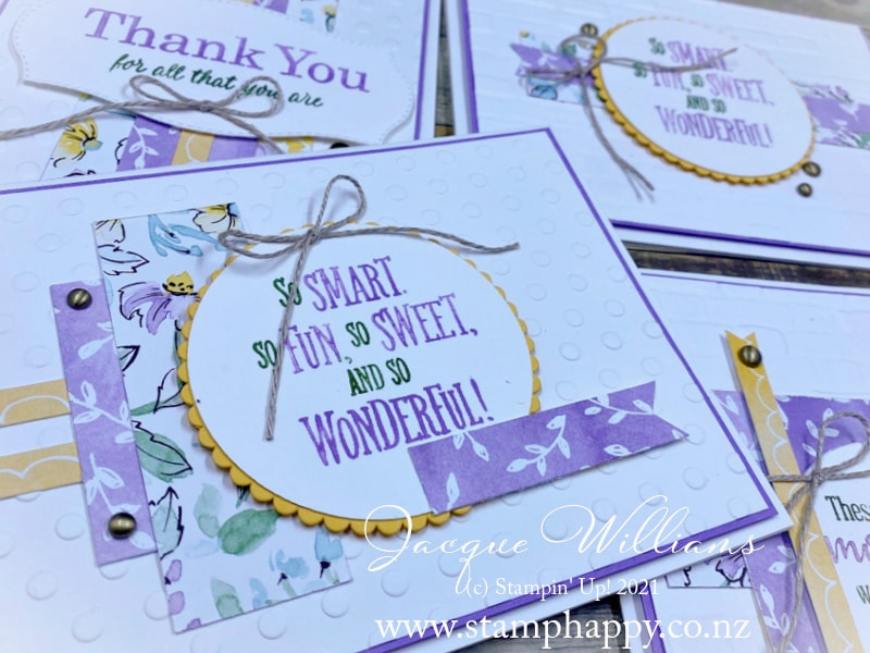 Create a fun, and a little bit different, one sheet wonder set of cards with a 6x6 piece of printed paper!  Jacque Williams, Ind. Stampin' Up! Demonstrator in New Zealand  