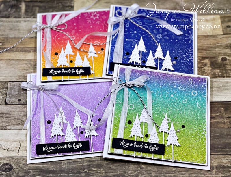 Here's a new way to use your Glitter Paper: Sand it!   Create a spectacular non-traditional Christmas card with the Rainbow Glitter Paper and the Whimsical Trees bundle.  