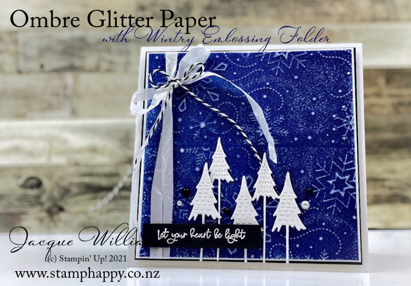 Here's a new way to use your Glitter Paper: Sand it!   Create a spectacular non-traditional Christmas card with the Rainbow Glitter Paper and the Whimsical Trees bundle.  