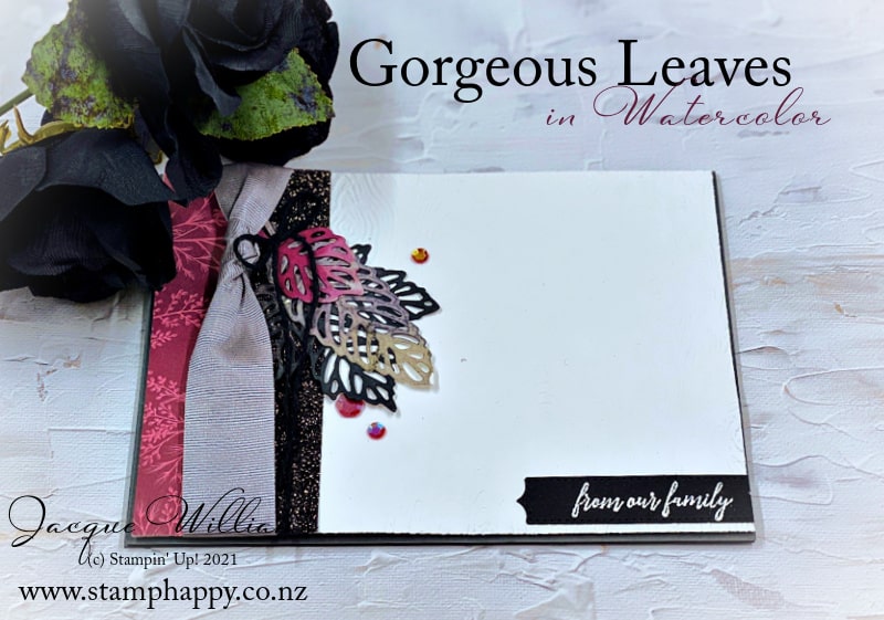 Use the Gorgeous Leaves bundle in an unexpected color combination for a stunning sympathy, birthday, or general card!   While stocks last.   with Blackberry Beauty and Heartfelt Wishes