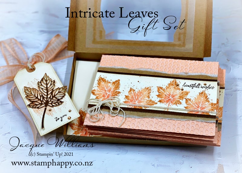 Make your own card gift set with the Gorgeous Leaves Bundle and the Kraft Gift Boxes!  Free video tutorial