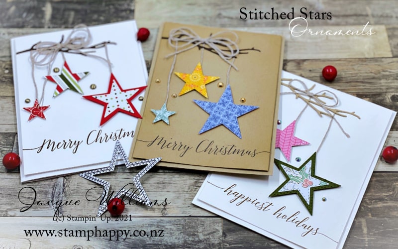 Make a clean and simple Christmas Card with the Stitched Stars dies and your scraps of printed paper!  Quick, easy, and beautiful.    Join me in person or online for a card class in New Zealand - Jacque Williams 