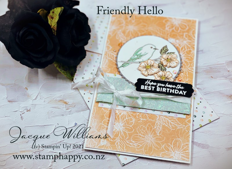 Friendly Hello slimline tall card for a unique shape and beautiful design!  Inspired by Janneke Dijkstra de Jong.  Free gift with purchase