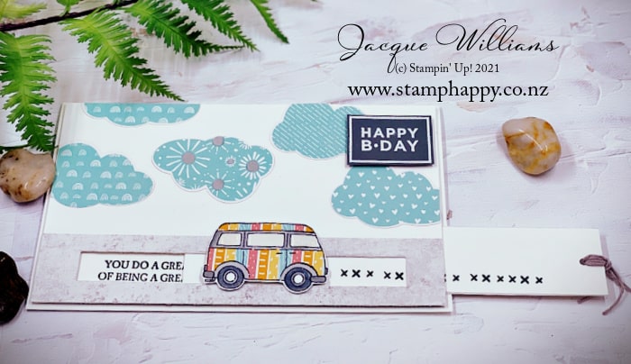 EASY slider card template for a fun, interactive card!  Great for children's cards or anyone who loves interactive elements.  Featuring the Driving By stamp set with Jacque Williams