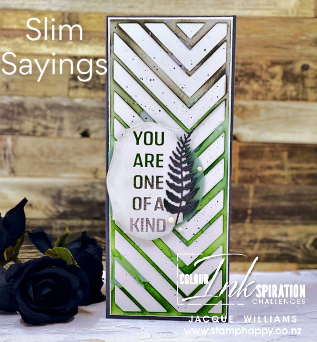 Make a slimline masculine card with the Slim Sayings bundle!   Partial Embossing with Jacque Williams 