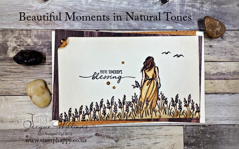 Create card front with a gorgeous scene with the Beautiful Moments stamp set in sepia tones with the Natural Tones Stampin' Blends.  with Jacque Williams 