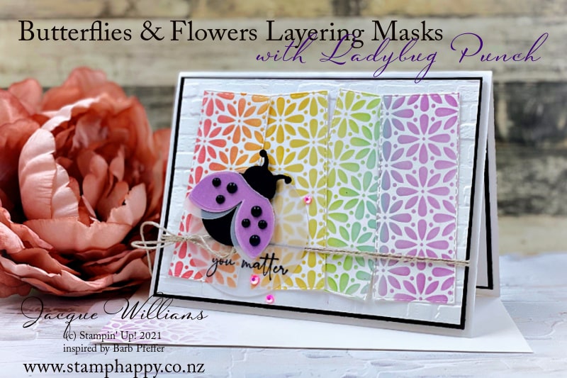 Use the Butterflies and Flowers Layering Masks Stencils to create a gorgeous rainbow background in no time!   with the Ladybug Punch