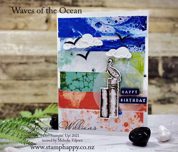 Use this card template to use your leftover strips and scraps of printed paper for a beautiful card front  featuring Waves of the Ocean for a masculine card idea 