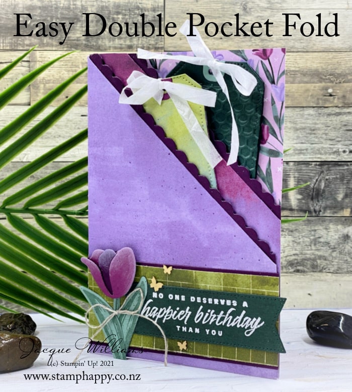 Make a super easy double pocket fold card with no measuring video tutorial with Jacque Williams 