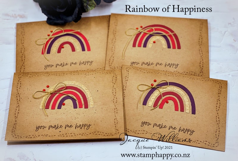DIY gift idea with the Rainbow of Happiness dies and stamps and the new Kraft notecards, envelopes, and gift box with Jacque Williams 