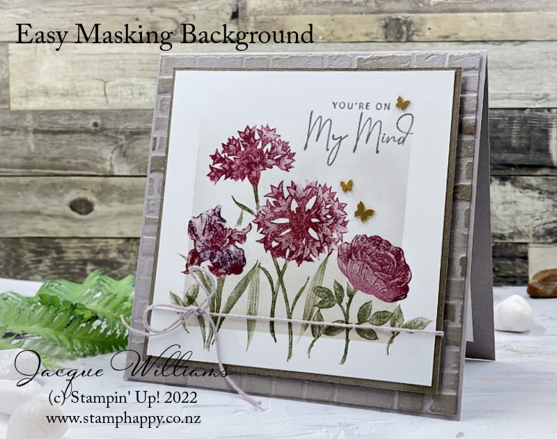 Use the masking paper to create a quick, great background that makes all the difference when simple stamping.  Wonderful World