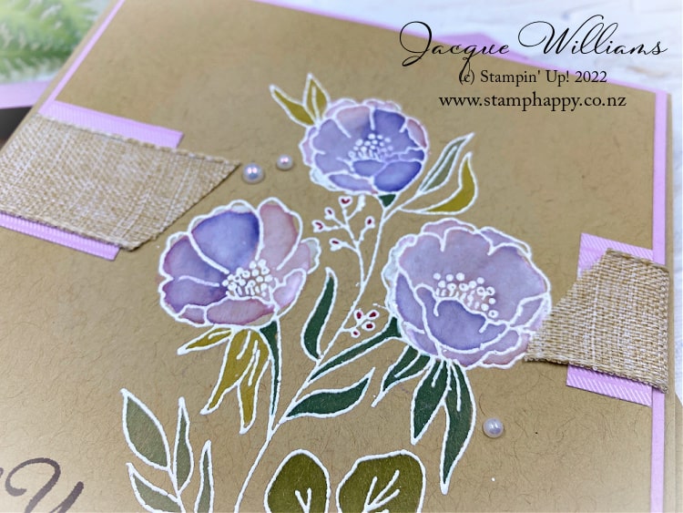 Today's share is one of the beautiful projects we made at the Techniques & Tea: Watercolouring Class.  This one features the Whitewash technique using the Fresh Cut Flowers stamp set.  