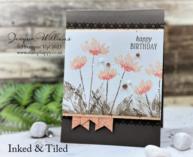 Using the Inked and Tiled stamp set, let's look at tips for placing embellishments.  Video Tutorial with Jacque Williams 
