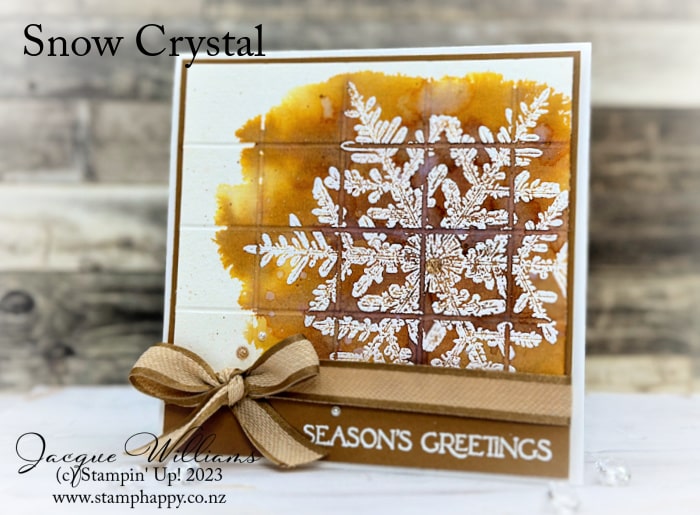 Try this fun and easy variation of the emboss resist technique!  Featuring the Snow Crystal stamp and Pecan Pie