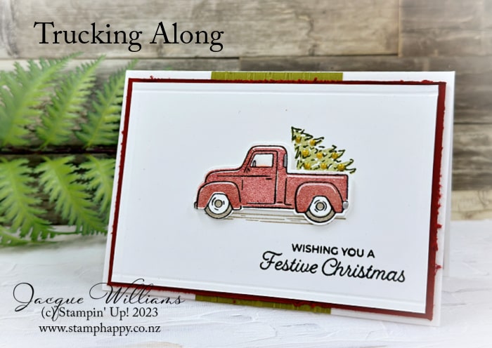Create with the Trucking Along bundle with the Basic White Note Cards & Envelopes to create three clean and simple cards.  Use the Simply Scored Scoring Tool to add extra detail to each one. 