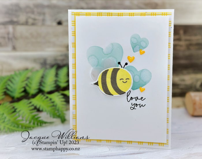 Quick masked background technique with your dies!  Featuring the Bee My Valentine bundle with Jacque
clean and simple