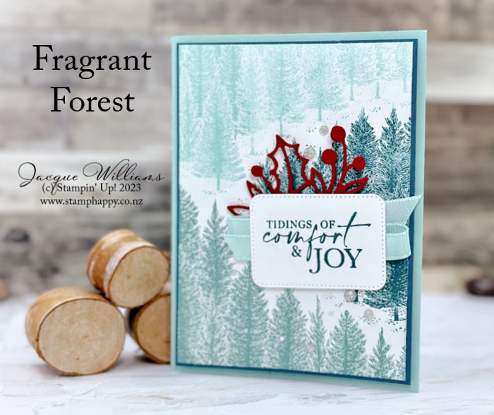 Create a quick birthday, Christmas, or masculine card with the Fragrant Forest background stamp.  I've stamped it here in three colors for extra interest.  Which one do you like best?