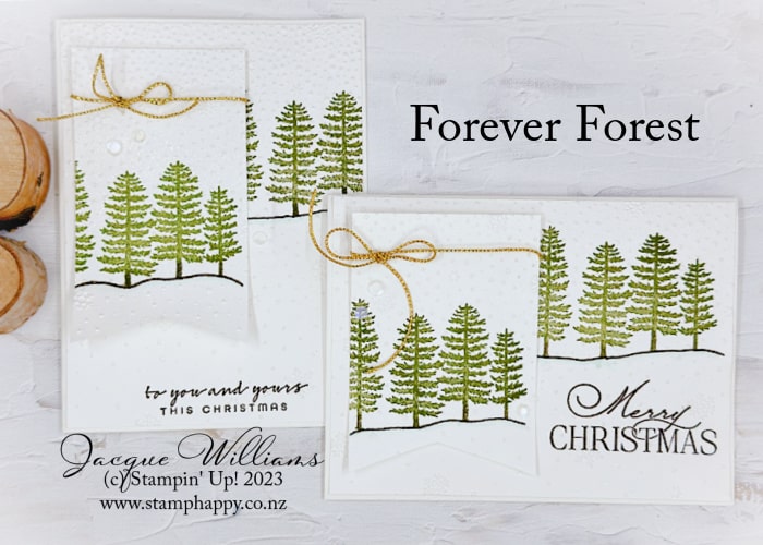 Using only white cardstock, add inks for color and create this quick clean and simple Christmas card design!  Featuring the Forever Forest stamp set images.
