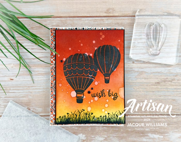 Use the Hot Air Balloon stamps to create a beautiful silhouette sunset card, perfect for your next birthday or get well card.  