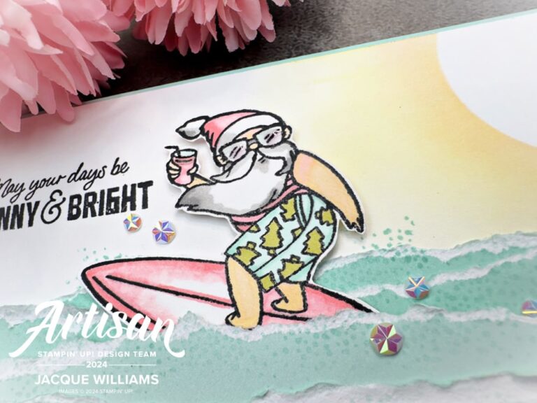 Summer Christmas Surfing Santa Card: Two-Toned Cardstock Technique