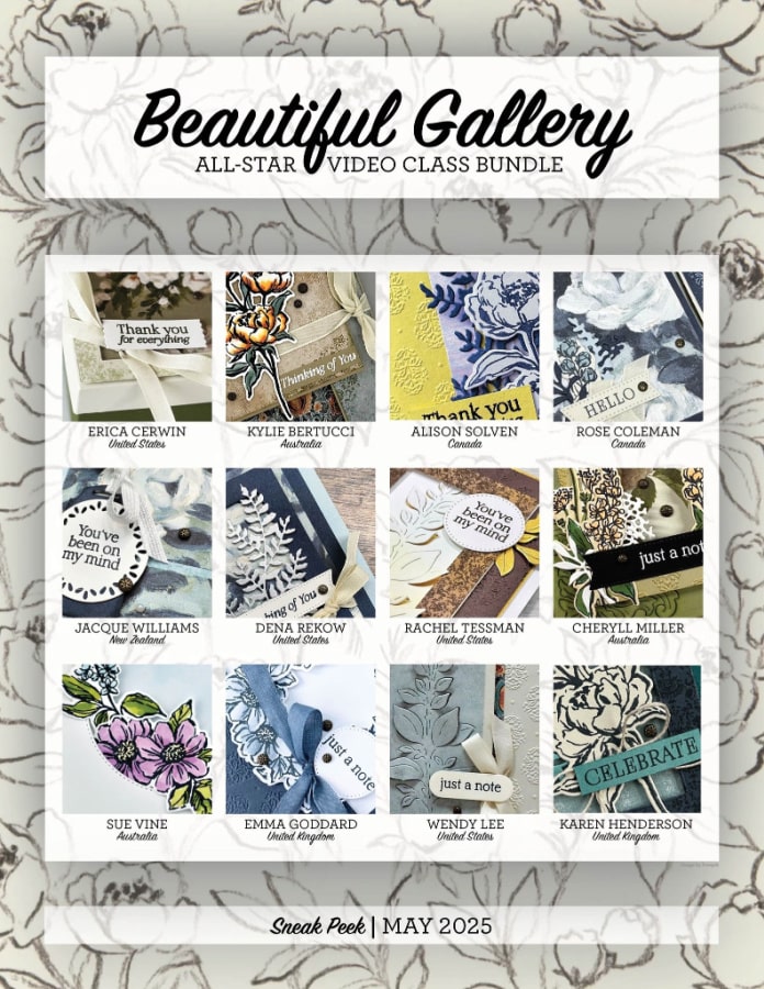 Create a gorgeous watercolor card with the Stampin' Up! Beautiful Gallery Suite.  Video Tutorial, New Zealand card classes, and free crafting tips.
