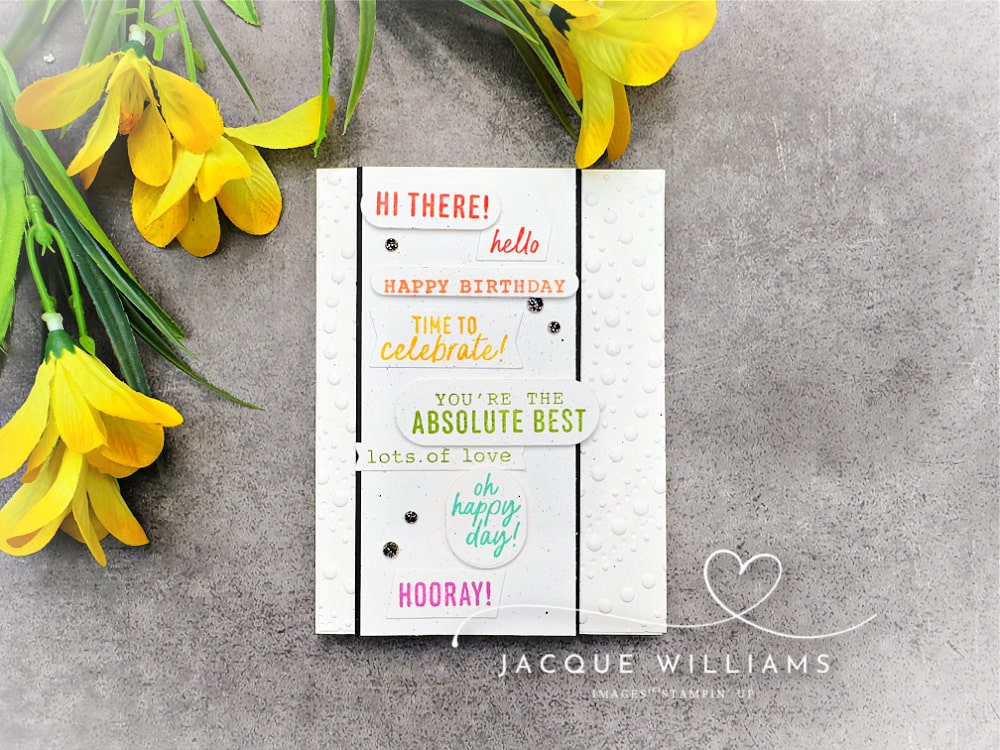Create a gorgeous card with just the More Messages bundle as your main image!  Create a custom color combination and saying to suit every occasion.  with Jacque Williams - StampHappy.  Classes in New Zealand