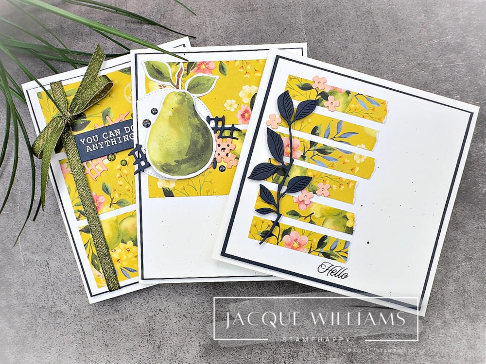 One Sheet Wonder: Rectangles!  FREE PDF Template for you with Jacque Williams | StampHappy New Zealand .  Stampin' Up! Painterly Pears DSP
