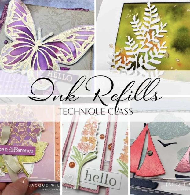 Technique class for using water based ink refills (reinker bottles) in unique and fun ways!  Take this class at your own pace.
