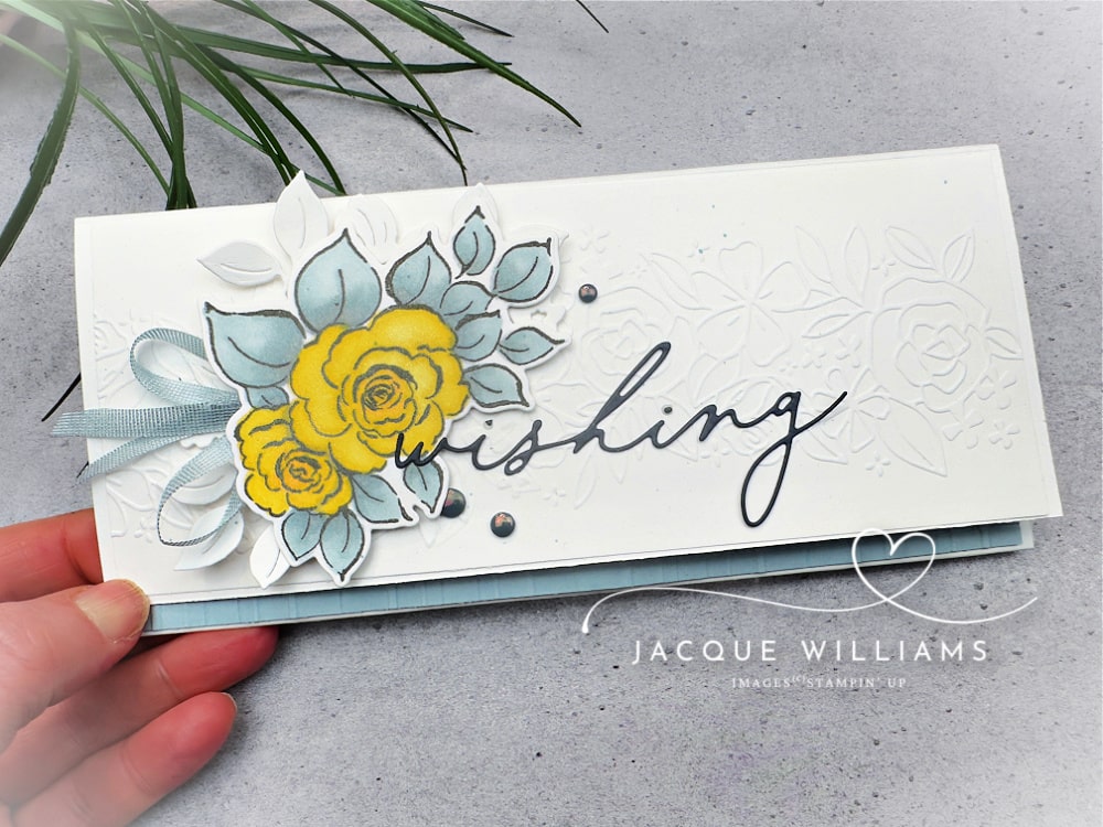 Handmade pull-up gift card holder featuring Stampin’ Up! Charming Day bundle with colorful papers. DIY fun fold card tutorial for birthdays, weddings, and Christmas.