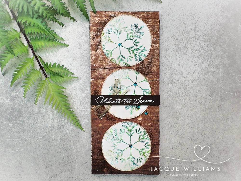 Create a beautiful Christmas card with one card sketch, pretty pine images, and your ink refills!  with Stampin' Up! Delicate Pines and Jacque Williams in New Zealand