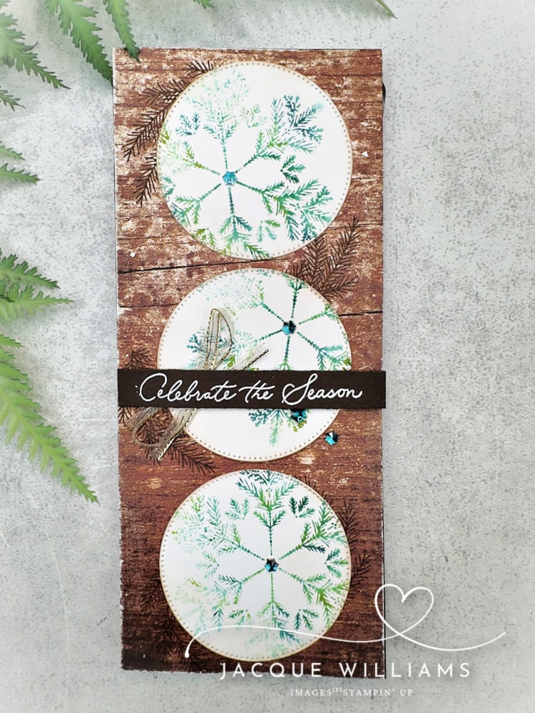 Create a beautiful Christmas card with one card sketch, pretty pine images, and your ink refills!  with Stampin' Up! Delicate Pines and Jacque Williams in NZ