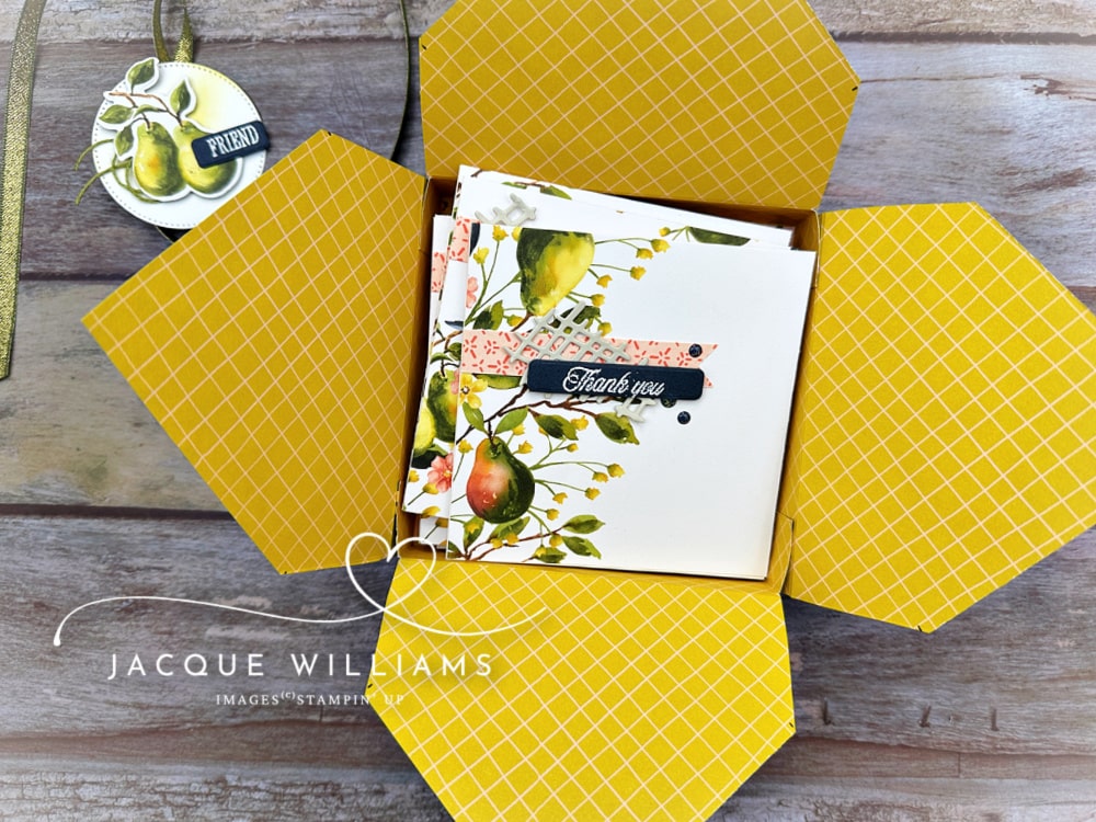 This project is perfect for gift giving, cardmaking, or just using up those trickier “border prints” you might have in your stash. Make this envelope box with my free instruction sheet! NZ demonstrator using Painterly Pears