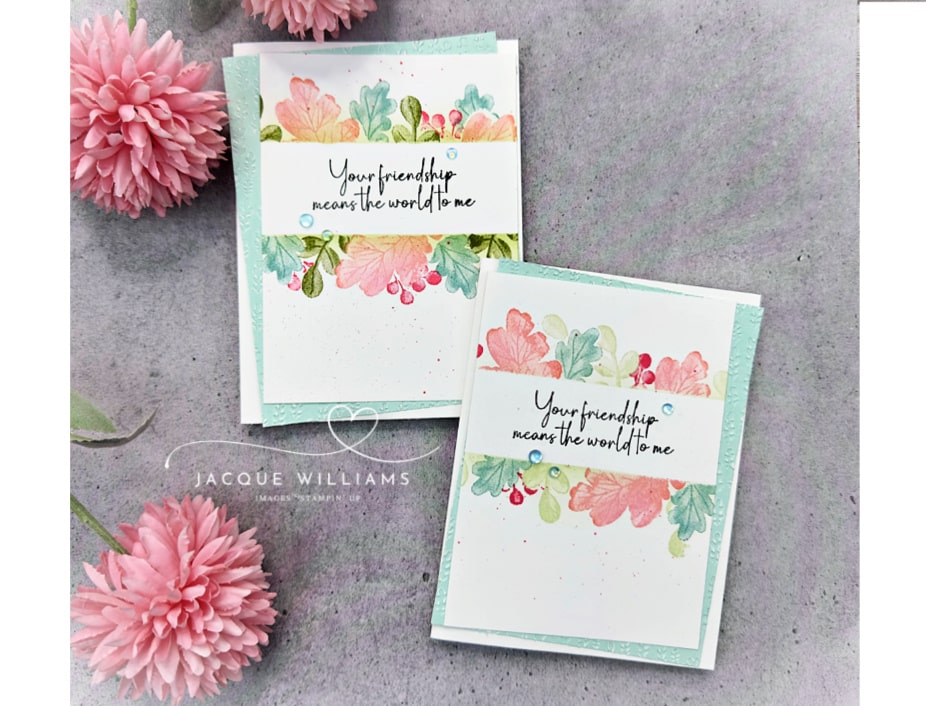 Use your beautiful, detailed leaf images from the Gathering Moments stamp set with a very simple masking technique to create this wow effect in minutes!  