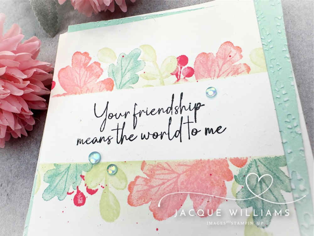 Use your beautiful, detailed leaf images from the Gathering Moments stamp set with a very simple masking technique to create this wow effect in minutes!  