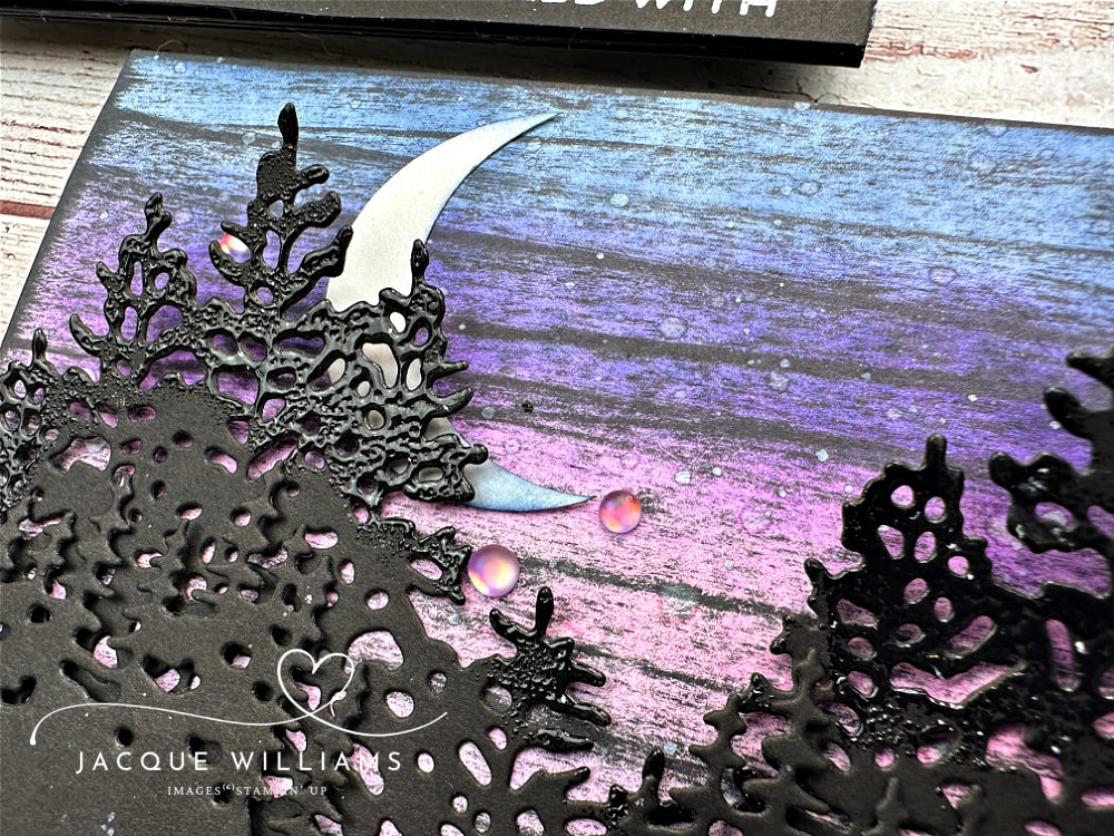 Four handmade card projects featuring night sky backgrounds created with the Stampin’ Up! Light & Wonder stamp and die set. Each card uses the same colour palette and layout but showcases a different sky technique.  with Jacque Williams - StampHappy