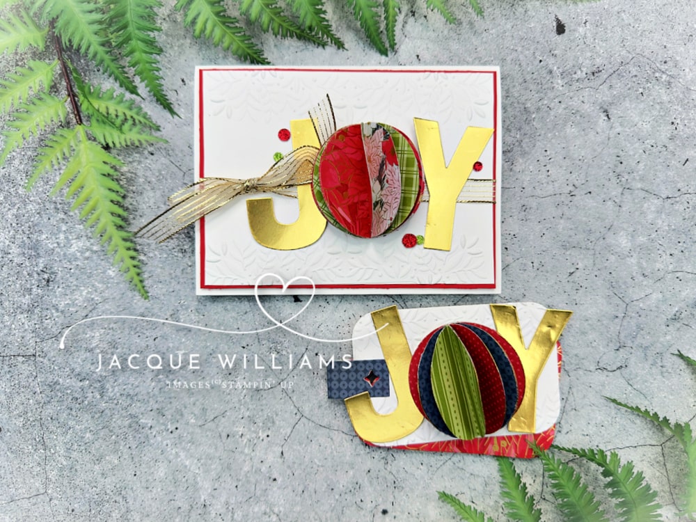 3-Dimensional Christmas card or Christmas tag with a fun way to use your a circle punch! Featuring the Traditions of Christmas papers