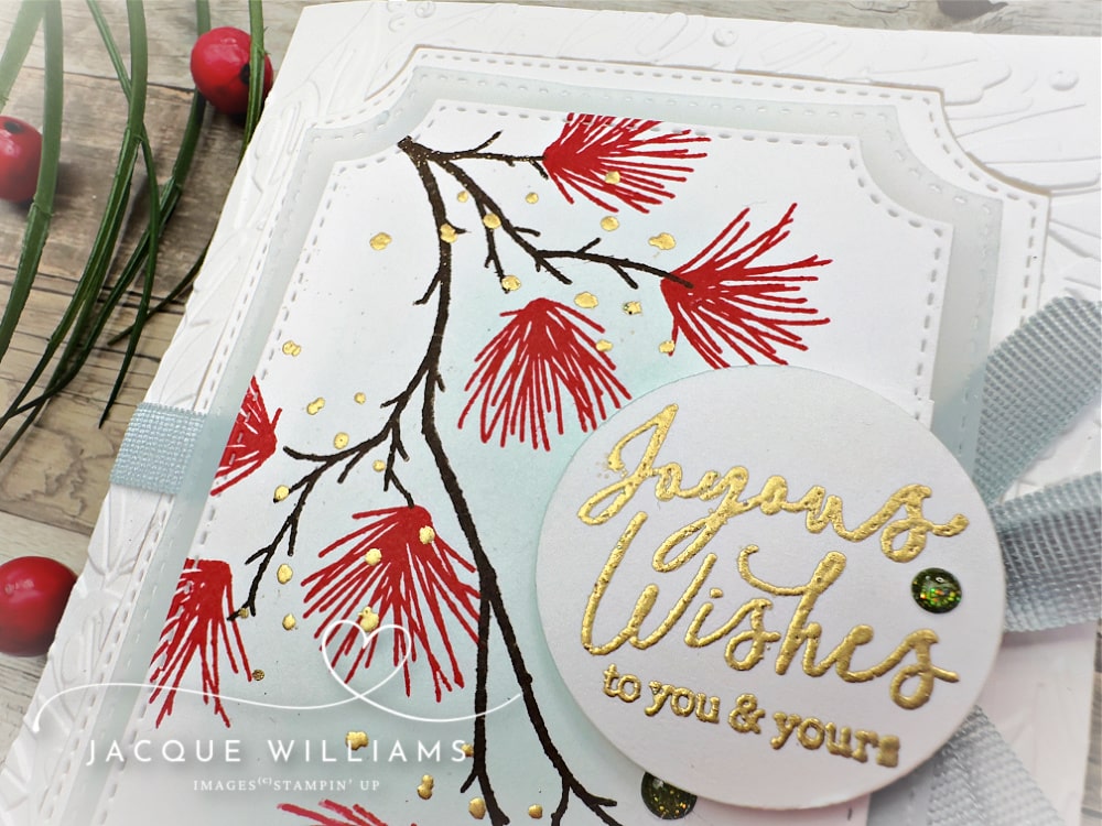 Use the Stampin' Up! Branching Out stamp set to create a native Pohutukawa image for a both festive and unique Christmas card. with Jacque Williams | StampHappy New Zealand