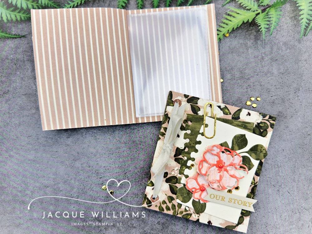 Today's share is a little mini album using the Flip Flap pages, and this is a fun idea for not only memory keeping, but for an extra special card with photos, memorabilia, and heartfelt messages using the Brushed with Beauty Suite.  with Jacque Williams | StampHappy in New Zealand