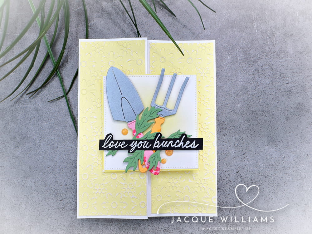 The Help Me Grow stamp and die bundle make an adorable pop up panel fun fold by Stampin' Up!. Join me for a class in NZ or online. Jacque